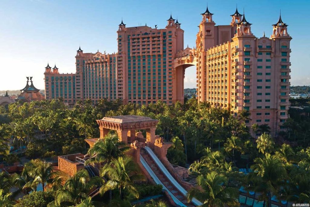 Ways to Save Money at Atlantis Bahamas - External view of resort and waterslides