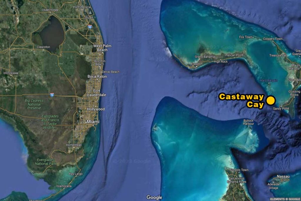 A Google Maps image showing the location of Castaway Cay