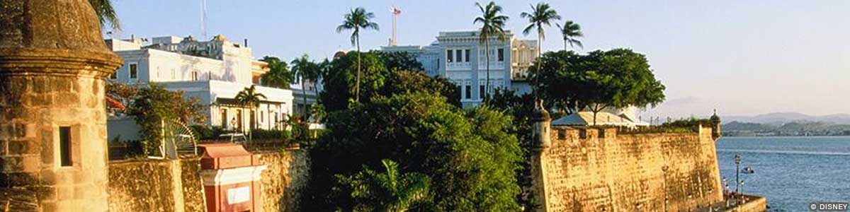 Tall stone walls protect buildings in San Juan Puerto Rico