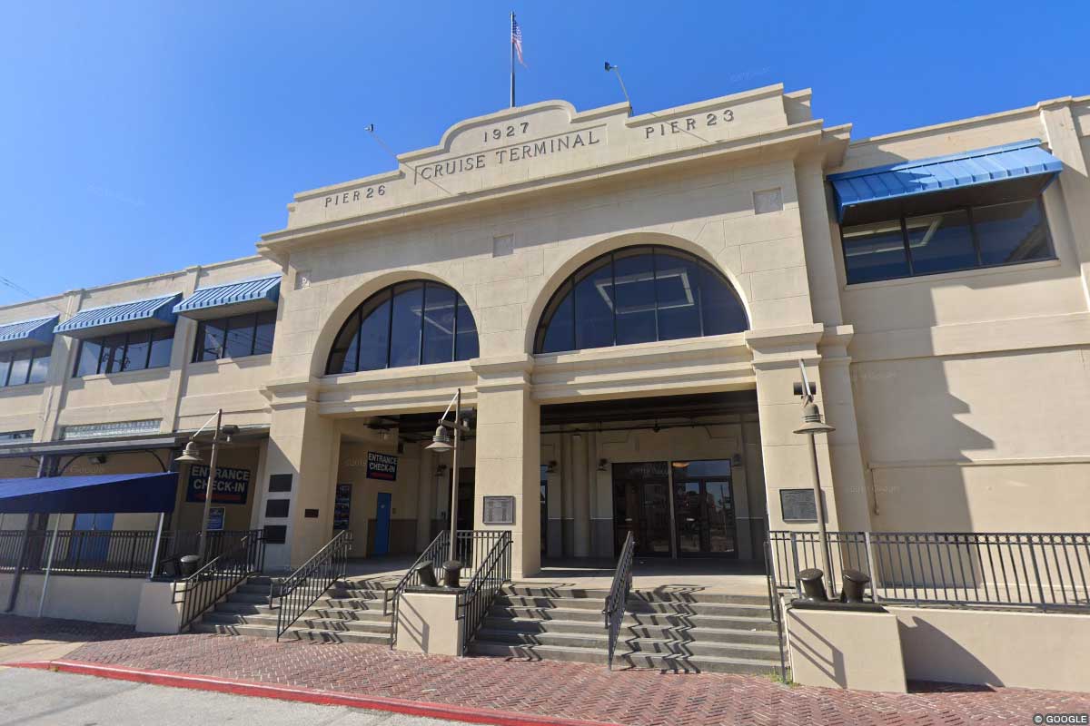 Front of a Port of Galveston Cruise Terminal Building