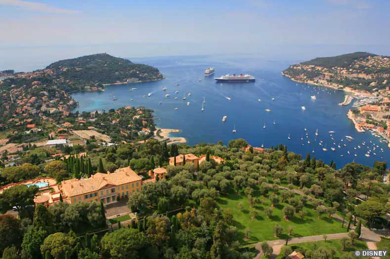 Disney Cruises in Europe Aerial view of a Disney Cruise Ship at Villefranche | Image © Disney