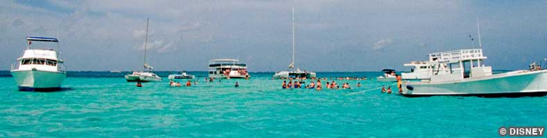 Boats and swimmers in the waters off George Town, Grand Cayman