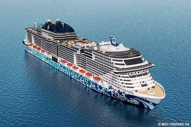 MSC Euribia Aerial view of the MSC Euribia sailing in open water