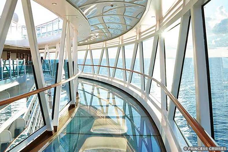 A glass-bottom walkway over the water on a Princess cruise ship