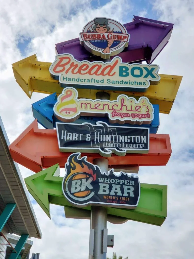 sign showing restaurants at Universal Orlando