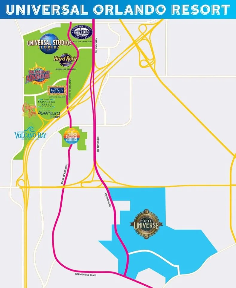 Map showing the location of Universal Epic Universe