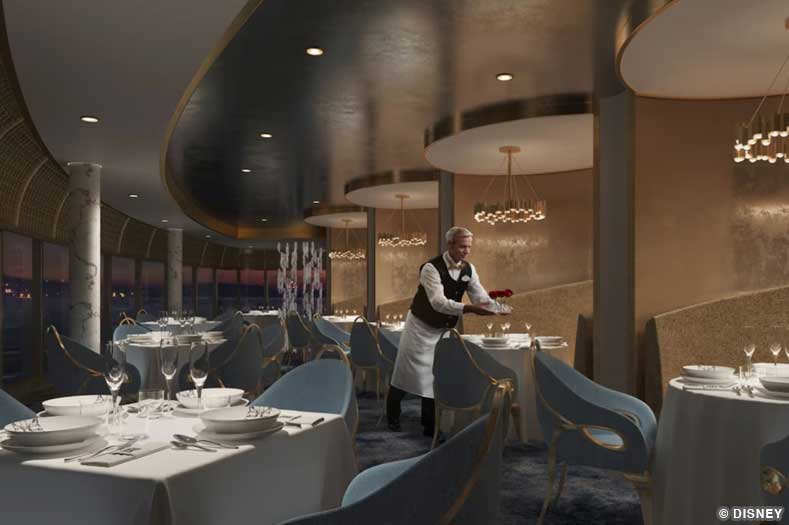 The dining room at Enchante, with intimate lighting and white tablecloths