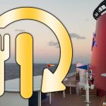 Image of a Disney Cruise ship with a Rotational Dining icon superimposed