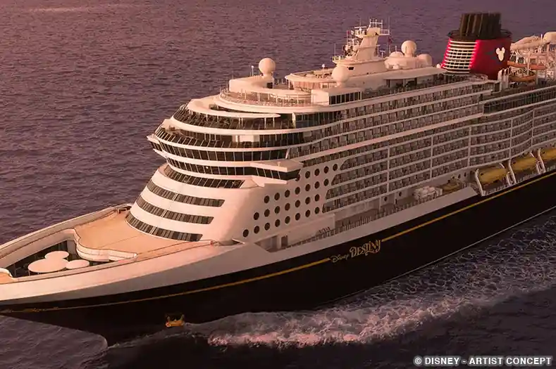 Artist Concept of the Disney Destiny cruise ship (a Disney cruise ship currently under construction), seen from above while at sea
