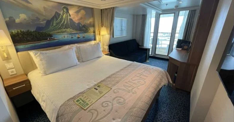 A Deluxe Oceanview Stateroom with a Verandah onboard the Disney Wish