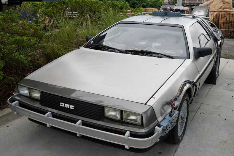 Parking at Universal Orlando: A Delorean vehicle, modified to resemble the vehicle in Back to the Future, sits at Universal Orlando Resort's Universal Studios Florida theme park