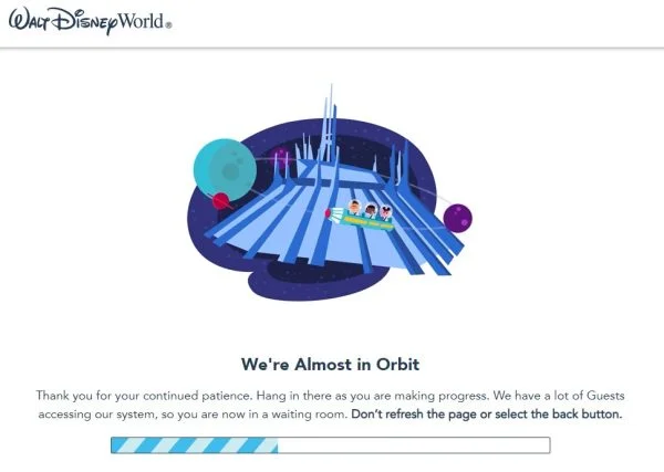 Screenshot of WDW Almost in Orbit Website Waiting Room