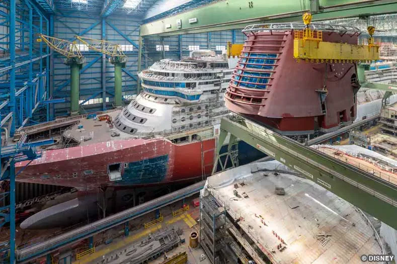 A Disney Cruise Ship being assembled at its shipyard | Image © Disney