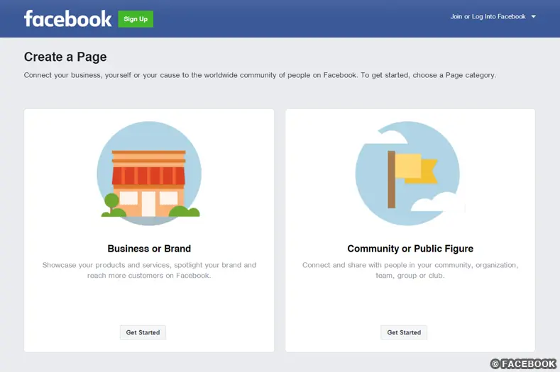 Screenshot of Facebook's Business Page creation process