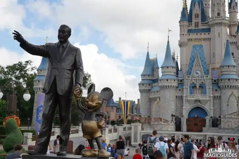 Cinderella Castle with the Walt and Mickey Partners statue