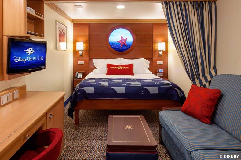 An inside stateroom on the Disney Dream and Disney Fantasy