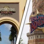 How Many Days Should You Spend at Universal Orlando Resort? Composite image of the entrances of Universal Studios Florida and Islands of Adventure theme parks